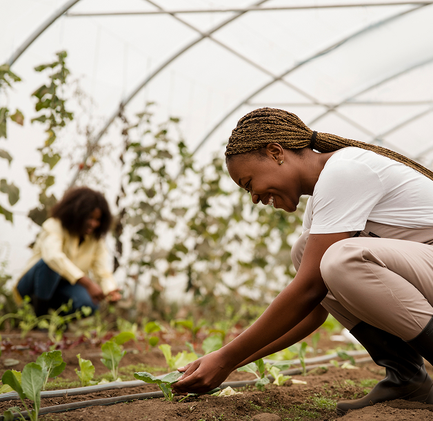 Woman farming in greenhouse